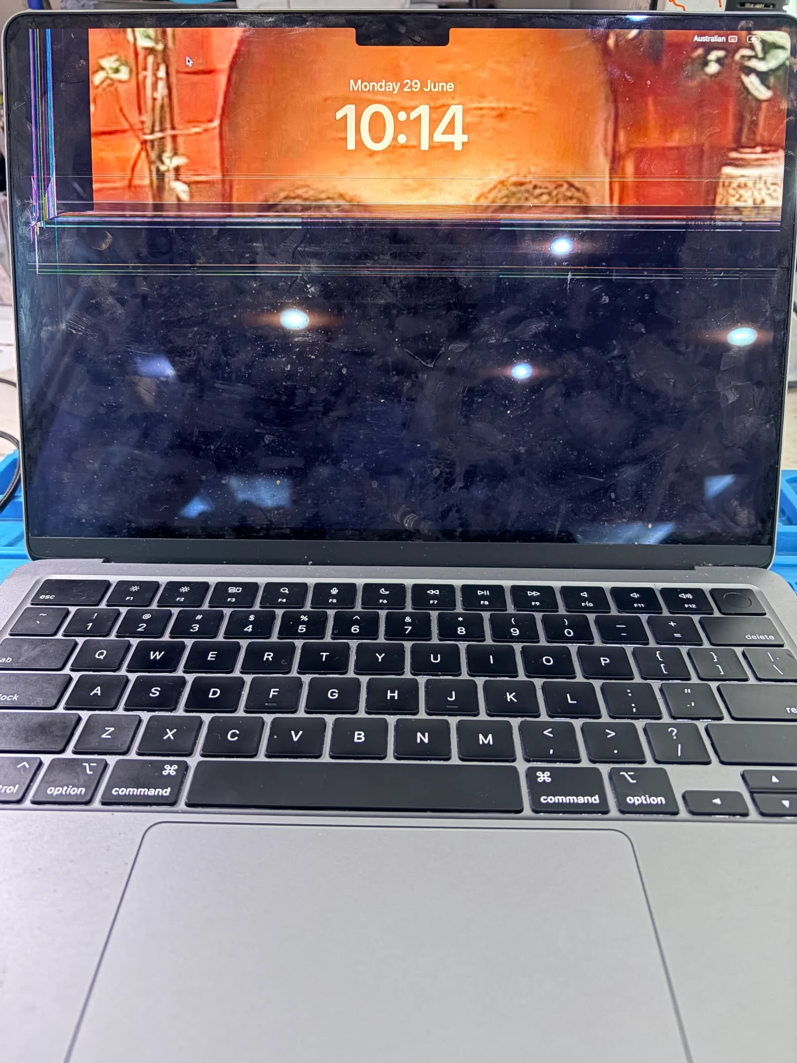 MacBook Air 13-inch M3 with replacement screen installed and tested - before
